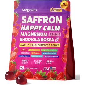 Magnesium Glycinate Gummies for Adults, Saffron Gummies with Rhodiola, L-Theanine & Ashwagandha - 21-in-1 Formula for Mood and Muscle Support, Stress Relief, Calm & Relaxation - Sugar-Free, 60 Count in Saudi Arabia