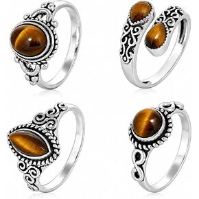 4-Pieces Natural Gemstones Rings Set – Set of Rings with 3 Elegant Solitaire Rings and 1 Adjustable Fit Handmade Vintage Style Jewelry Ring Sizes 6 to 10 for Women in Saudi Arabia