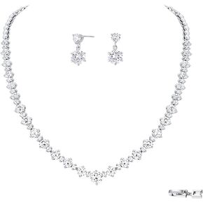 Wedding Jewelry Set For Women Bridal Brides Bridesmaid Classic Cubic Zirconia Necklace And Earrings For Prom Party in Saudi Arabia