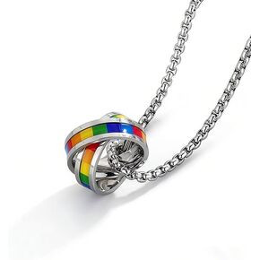 Stainless Steel Jewelry Unisex LGBT Rainbow Flag Pendant Ring Necklace - Gay Pride Jewelry for Men and Women in Saudi Arabia