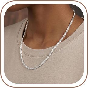 S925 Sterling Silver Chain Necklace for Women - 3.5mm S925 Sterling Silver Twisted Rope Chain Necklace Handmade Jewelry Silver Necklaces for Women 16/18/20/22/24 Inch in Saudi Arabia