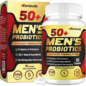 Probiotics for Men, Potent 50+ Mens Probiotic, Complete Gut & Digestive Health, with 850 Billion CFU, Prebiotic Fiber, Energize, Immune, Mens Probiotics for Gut Health Over 50-90 Capsule in Saudi Arabia