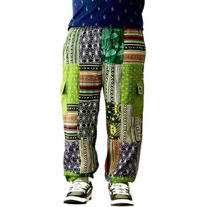 Patchwork Cotton Pants | Lightweight Durable Hippie Harem Pants for Daily use | Hand Made Multi Pocket Jogger Unisex Design. in Saudi Arabia