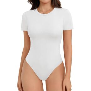 Laughido Women's Summer Crew Neck Short Sleeve Bodysuit Slim Fit Casual Basic Stretchy T Shirts Tops in Saudi Arabia