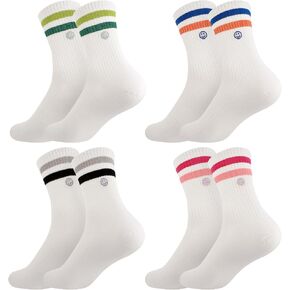 Women's Striped Crew Socks, Smile Face Retro Athletic Socks Breathable Cotton Mid-calf Socks for Running Gym Casual, Size 6-9, 4 Pairs in Kuwait