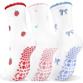 Women’s Cute Pilates Socks with Grips, Non-Slip Yoga Socks with Ruffle Trim Strawberry Bow for Workout, Hospital in Saudi Arabia