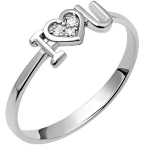 .925 Sterling Silver "I Heart U" Cubic Zirconia Solitaire Love Ring with Multiple Ring Size in Saudi Arabia