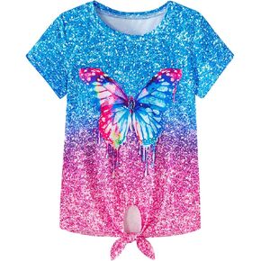 Funnycokid Girls Shirts Kids Short Sleeve Tee Shirt Tie Front Tops 7-12 Years in Saudi Arabia