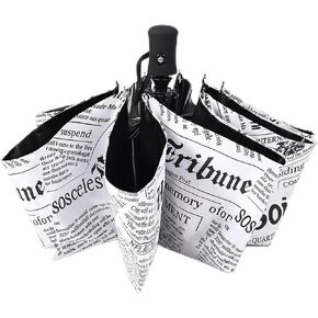 Folding Automatic Umbrella, One Click Open Close Lightweight Compact Umbrellas for Rain with Newspaper Pattern & Ergonomic Handle for Outdoor Travel & Daily Use in Kuwait