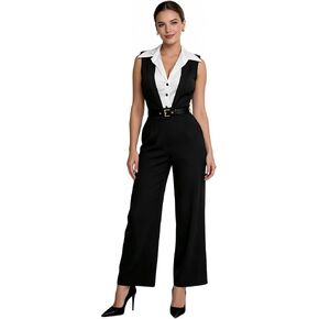 Jumpsuits for Women Dressy V Neck Sleeveless Wide Leg Long Pant Rompers Formal Business Casual One Piece Outfits in Saudi Arabia