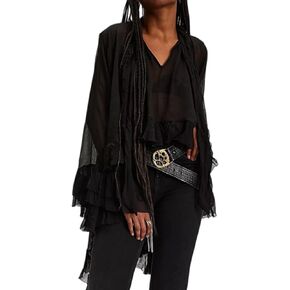 Women Long Sleeve Elegant Sheer Blouse Halter Neck Ruffled Shirt Fashion Casual Tops for Women Outerwear in Saudi Arabia
