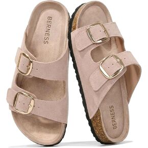 BERNESS Women’s Cork Footbed Sandals, Open Toe Casual Summer Slides | Adjustable Buckle Straps,Two Strap Comfort Slides, Arch Support for Walking, Beach, Vacation in Saudi Arabia