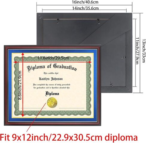 LTYHHK 9x12 Diploma Frame Solid Wood,Cherry Finish with Gold Trim, Displays 9x12 Diplomas with Blue Over Gold Mat or 11x14 Inch Without Mat, Diploma Frame9x12 Certificate Frames (L23R1114LG912) in Kuwait