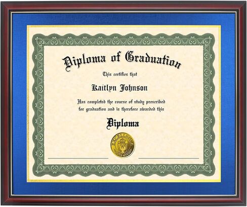 LTYHHK 9x12 Diploma Frame Solid Wood,Cherry Finish with Gold Trim, Displays 9x12 Diplomas with Blue Over Gold Mat or 11x14 Inch Without Mat, Diploma Frame9x12 Certificate Frames (L23R1114LG912) in Kuwait