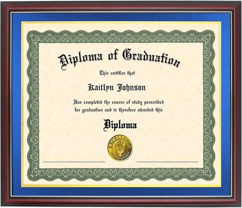 LTYHHK 9x12 Diploma Frame Solid Wood,Cherry Finish with Gold Trim, Displays 9x12 Diplomas with Blue Over Gold Mat or 11x14 Inch Without Mat, Diploma Frame9x12 Certificate Frames (L23R1114LG912) in Kuwait