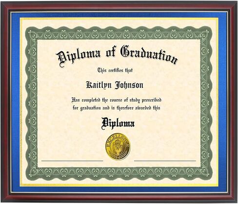 LTYHHK 9x12 Diploma Frame Solid Wood,Cherry Finish with Gold Trim, Displays 9x12 Diplomas with Blue Over Gold Mat or 11x14 Inch Without Mat, Diploma Frame9x12 Certificate Frames (L23R1114LG912) in Kuwait