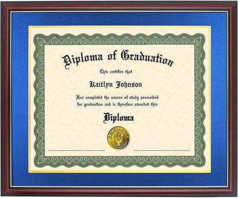 LTYHHK 9x12 Diploma Frame Solid Wood,Cherry Finish with Gold Trim, Displays 9x12 Diplomas with Blue Over Gold Mat or 11x14 Inch Without Mat, Diploma Frame9x12 Certificate Frames (L23R1114LG912) in Kuwait