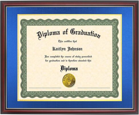 LTYHHK 9x12 Diploma Frame Solid Wood,Cherry Finish with Gold Trim, Displays 9x12 Diplomas with Blue Over Gold Mat or 11x14 Inch Without Mat, Diploma Frame9x12 Certificate Frames (L23R1114LG912) in Kuwait