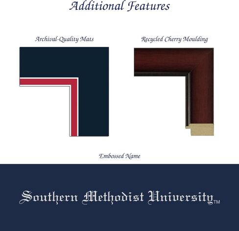 إطار دبلوم جامعة Southern Methodist مقاس 11 بوصة عرض × 8.5 بوصة ارتفاع - يناسب درجة البكالوريوس - إطار دبلوم منقوش باللون الفضي - قالب الكرز مع طلاء بحري وأحمر - مرخص رسميًا in Kuwait