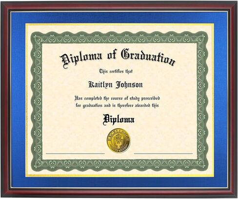 LTYHHK 9x12 Diploma Frame Solid Wood,Cherry Finish with Gold Trim, Displays 9x12 Diplomas with Blue Over Gold Mat or 11x14 Inch Without Mat, Diploma Frame9x12 Certificate Frames (L23R1114LG912) in Kuwait