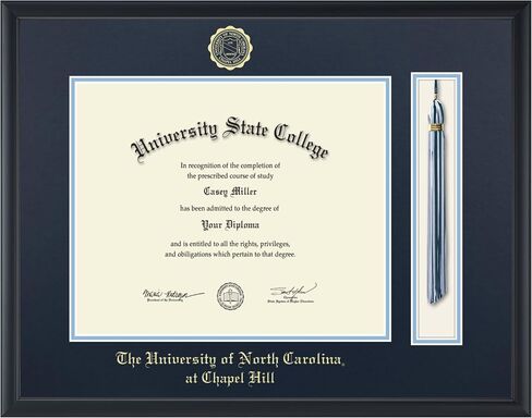 University of North Carolina Chapel Hill 14" w x 11.5" h Tassel Diploma Frame - Fits a bachelor's, master's and phd - Gold Embossed Tassel & Cord Diploma Frame - Officially Licensed in Kuwait