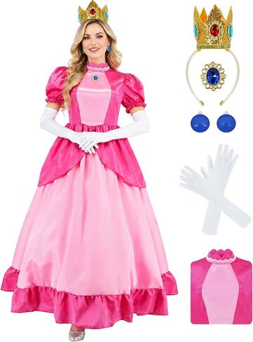 Rosalina Costume Adult Princess Daisy Dress Women Party Gown Halloween Cosplay Crown Earrings Gloves Brooch Set in Saudi Arabia