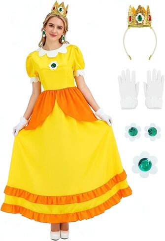 Princess Rosalina Costume Adults Princess Daisy Dress Women Halloween Cosplay Party Dress with Gown Earrings Gloves in Saudi Arabia