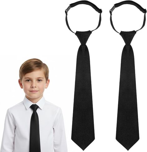 2PCS Boys Tie, Adjustable Black Boys Pre-Tied Kids Tie for 12-14 Years Formal Wedding Party Graduation in Saudi Arabia