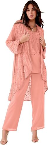 Roaman's Women's Plus Size Beaded Georgette Scoop Neck 3-Piece Pant Set in Kuwait