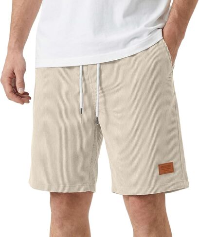 DEEX Men's Corduroy Shorts Casual 7 Inch Lightweight Elastic Waist Drawstring Summer Beach Loose Fit Shorts with Pockets 2026 in Saudi Arabia