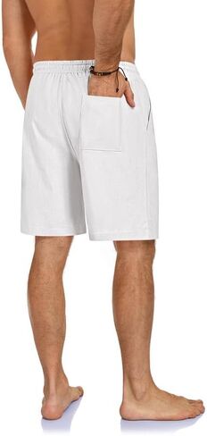 Men's Cotton Linen Shorts Casual Elastic Waist Drawstring Lightweight Summer Vacation Beach Shorts with Pockets in Saudi Arabia