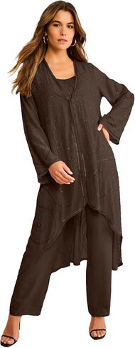 Roaman's Women's Plus Size Beaded Georgette Scoop Neck 3-Piece Pant Set in Kuwait