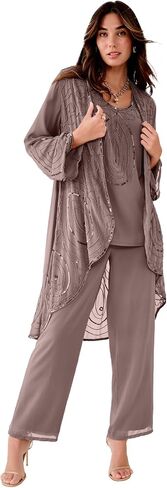 Roaman's Women's Plus Size Beaded Georgette Scoop Neck 3-Piece Pant Set in Kuwait