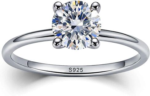 WES 1CT Solitaire Moissanite Engagement Ring - Hypoallergenic 925 Sterling Silver with 14K White Gold Plated Round Cut D Color VVS1 Clarity Moissanite Rings for Women, Size 4-11 in Saudi Arabia