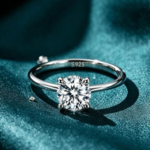 WES 1CT Solitaire Moissanite Engagement Ring - Hypoallergenic 925 Sterling Silver with 14K White Gold Plated Round Cut D Color VVS1 Clarity Moissanite Rings for Women, Size 4-11 in Saudi Arabia