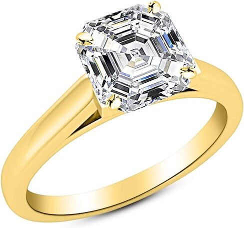 18K Yellow Gold 1-5 Carat Lab Grown Solitaire Asscher Cut Cathedral IGI Diamond Engagement Ring (H-I Color VS2-SI1 Clarity) in Kuwait