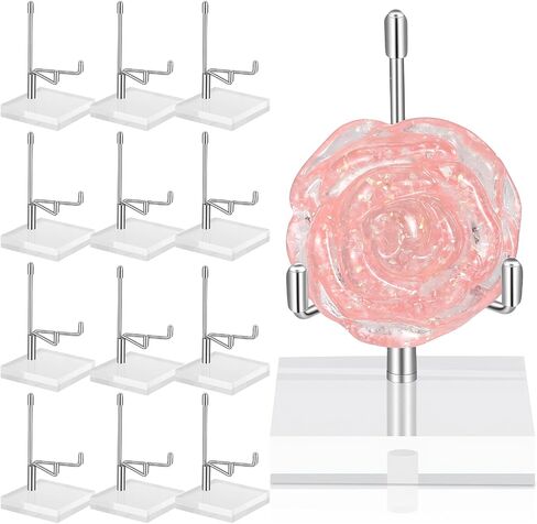12 Pcs Adjustable Metal Arm Display Stand Crystal Holder Easel Display with Acrylic Base Easel Rock Mineral Stand for Geodes Mineral Agate Collection (Silver, 2 x 2 x 3.2 Inch) in Kuwait