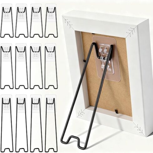 12 Pcs 3 Size Adjustable Picture Frame Stand, Stainless Steel Picture Frame Easel Backs Self-Adhesive, Picture Frame Backing Board for 6-18 Inch, Black in Kuwait
