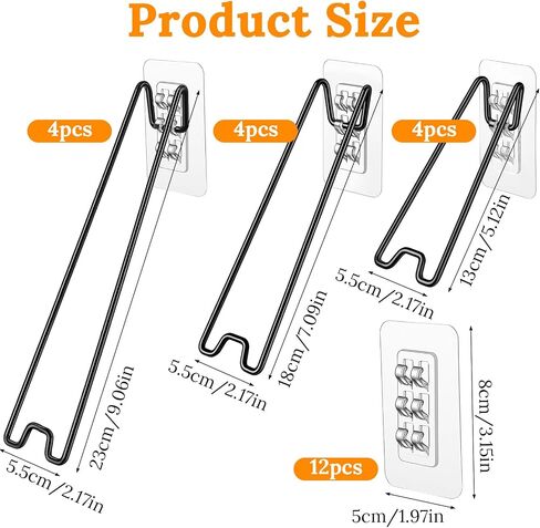 12 Pcs 3 Size Adjustable Picture Frame Stand, Stainless Steel Picture Frame Easel Backs Self-Adhesive, Picture Frame Backing Board for 6-18 Inch, Black in Kuwait