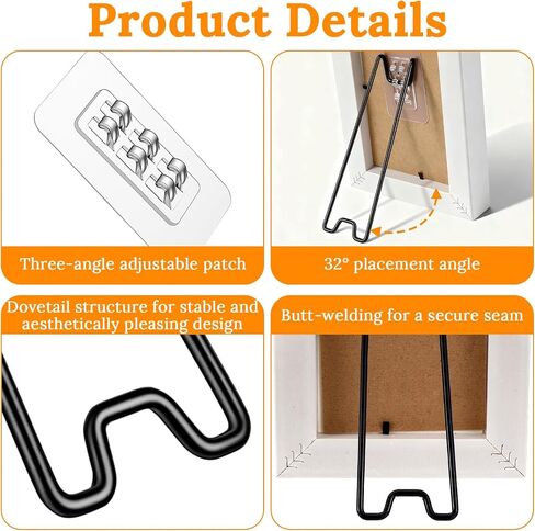 12 Pcs 3 Size Adjustable Picture Frame Stand, Stainless Steel Picture Frame Easel Backs Self-Adhesive, Picture Frame Backing Board for 6-18 Inch, Black in Kuwait