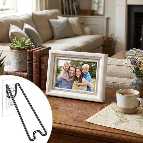 12 Pcs 3 Size Adjustable Picture Frame Stand, Stainless Steel Picture Frame Easel Backs Self-Adhesive, Picture Frame Backing Board for 6-18 Inch, Black in Kuwait