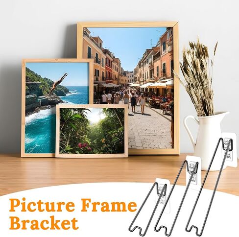 12 Pcs 3 Size Adjustable Picture Frame Stand, Stainless Steel Picture Frame Easel Backs Self-Adhesive, Picture Frame Backing Board for 6-18 Inch, Black in Kuwait