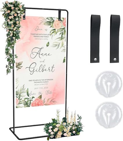 GOJAWAY Wedding Welcome Sign Holder, 68" Welcome to Our Wedding Sign Adjustable Display Stand with two Water Bags and Hanging Strap, Black Easel Stand Personalized for Baby Bridal Shower in Saudi Arabia
