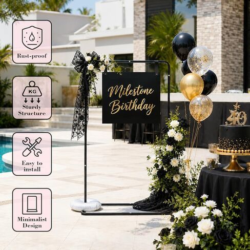 GOJAWAY Wedding Welcome Sign Holder, 68" Welcome to Our Wedding Sign Adjustable Display Stand with two Water Bags and Hanging Strap, Black Easel Stand Personalized for Baby Bridal Shower in Saudi Arabia