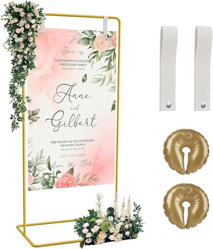 GOJAWAY Wedding Welcome Sign Holder, 68" Welcome to Our Wedding Sign Adjustable Display Stand with two Water Bags and Hanging Strap, Black Easel Stand Personalized for Baby Bridal Shower in Kuwait