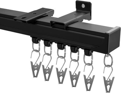 Hoeflife Curtain Track,Ceiling Curtain Track,Wall Mount Curtains Tracks,Heavy Duty Sliding Room Divider Ceiling Mount Curtains Tracks Rails Rod System with Clips 6-9ft Black in Saudi Arabia