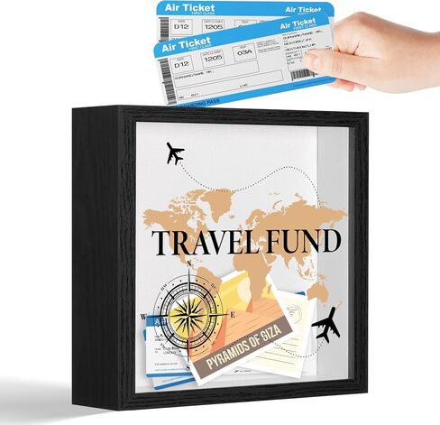 Travel Fund Frames Box, Wooden Black Photo Frame Shadow Box Frame with Slot, Travel Money Box, Adventure Traveler Gifts, Storing Funds and Decorations, Adventure Gifts for Newlyweds Couple, 05 in Saudi Arabia