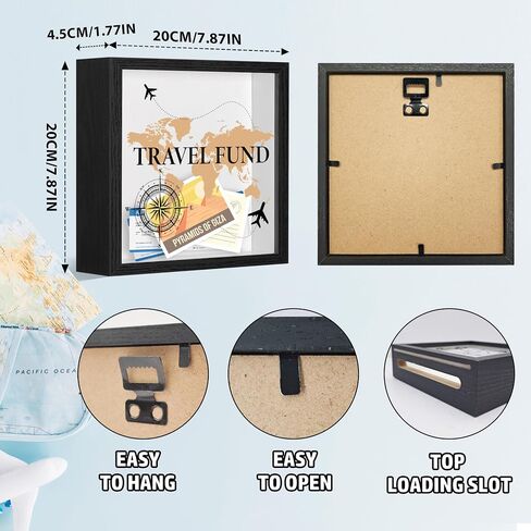 Travel Fund Frames Box, Wooden Black Photo Frame Shadow Box Frame with Slot, Travel Money Box, Adventure Traveler Gifts, Storing Funds and Decorations, Adventure Gifts for Newlyweds Couple, 05 in Saudi Arabia