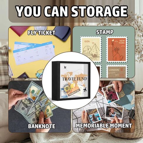 Travel Fund Frames Box, Wooden Black Photo Frame Shadow Box Frame with Slot, Travel Money Box, Adventure Traveler Gifts, Storing Funds and Decorations, Adventure Gifts for Newlyweds Couple, 05 in Saudi Arabia