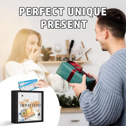 Travel Fund Frames Box, Wooden Black Photo Frame Shadow Box Frame with Slot, Travel Money Box, Adventure Traveler Gifts, Storing Funds and Decorations, Adventure Gifts for Newlyweds Couple, 05 in Saudi Arabia